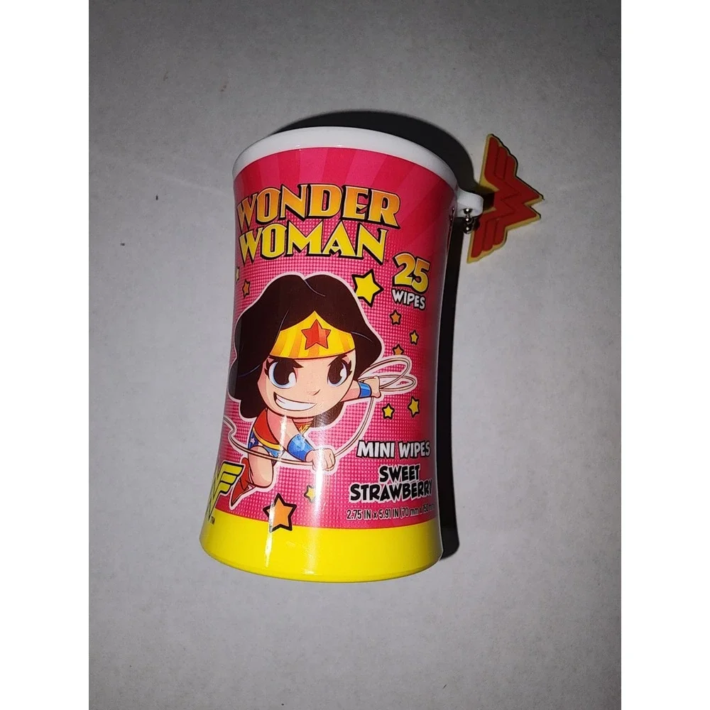 Wonder Woman Mini Wipes Sweet Strawberry Scented 25 Count Keychain Canister DC